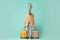 a giraffe dressed as a traveller ready for vacation