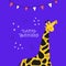Giraffe flat vector illustration with greeting inscription
