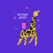 Giraffe flat vector illustration with greeting text