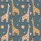 Giraffe flowers skin print, jungle vector seamless pattern, baby funny illustration in scandinavian style for kids, safari Africa