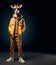 Giraffe full body in hip hop stylish fashion isolated on dark background
