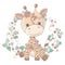Giraffe in a funny cartoon style. Cute animal illustration for baby products. The animal in the vector smiles cutely and