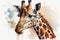 giraffe head , animal, watercolor illustration isolated on white background,Generative AI