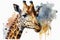 giraffe head , animal, watercolor illustration isolated on white background,Generative AI