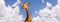 Giraffe head over blue sky and clouds background