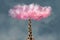 Giraffe Head in Pink Clouds. Creative Unusual Collage. Concept of Romantic Person Dont Want To Live in Real World.