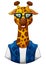 Giraffe hipster in a jacket and sunglasses