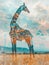 Giraffe landscape double exposure