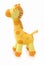 Giraffe plushie doll isolated on white background with shadow reflection. Giraffe plush stuffed puppet on white backdrop.