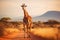 Giraffe in the savannah at sunset, Kenya, Africa, giraffe walking in the savannah, AI Generated