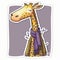 giraffe scarf purple sticker humanized characters funny vector artistic and delicate minimalist hand drawn doodle