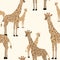 Giraffe seamless animal pattern sand background