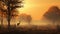 Giraffe Silhouette In Fog: Atmospheric Woodland Art In Unreal Engine