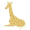 Giraffe sits isolated on white background. Cute character from safari in pattern spots