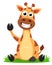 Giraffe sits, smiles and waves. The character