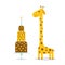Giraffe spot. Long neck. Cute cartoon character. Cake with dots and fire shining candle