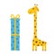 Giraffe with spot. Long neck. Cute cartoon character. Giftbox and bow. Happy Birthday greeting card. Baby collection.