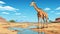 A giraffe standing next to a small stream of water. Generative AI image.