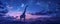 Giraffe under a starry night sky with crescent moon