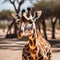 A giraffe wearing a safari outfit, looking through a pair of binoculars1