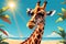 Giraffe Wearing Sunglasses, Vibrant Cartoon Style, Striking a Playful Pose, Isolated on a Solid Color