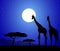 Giraffes in African safari at night-vector