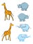 Giraffes, elephants, rhino