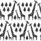 Giraffes family seamless pattern. Safari animal background. Black and white illustration savannah.