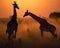 Giraffes at sunset. African wild life. Evening in African savanna. Generative Ai