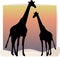 Giraffes, sunset, digital illustration, animals, desert, colorful, wildlife