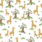 Giraffes Wonder Green Garden Vector Graphic Seamless Pattern