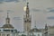 Giralda de Sevilla at night with big moon.