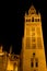 The Giralda tower of Seville Catherdral by night