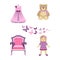Girl Activity and Leisure Lifestyle Isolated Set
