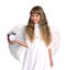 Girl in angel costume with clock.