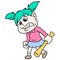 A girl with an angry face is giving her revenge carrying a bat to beat, doodle icon image kawaii