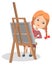 Girl in Art Club Sitting near Easel and Drawing