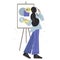 A girl artist paints on an easel a picture of a non-fungible cryptocurrency for sale on the Internet. A young woman uses