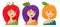 Girl as a strawberry, plum and orange. Vector portraits of characters stylized in fruits. Cartoon style.