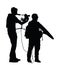 Girl ask public opinion, journalist news TV reporter interview people vector silhouette illustration isolated.