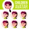 Girl Avatar Set Kid Vector. High School. Face Emotions. Children. Beautiful, Funny. Cartoon Head Illustration