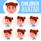 Girl Avatar Set Kid Vector. Primary School. Face Emotions. Children, Young People. Childish, Happiness Enjoyment