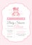 Girl baby shower invitation with pink bear