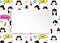 Girl banner with anime emoji pattern. Cute stickers with emotico