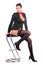 Girl on a bar chair with a red bow on her neck