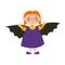 A girl in a bat costume for Halloween. A child in a carnival costume. Vector illustration