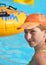 Girl bathes in pool