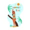 The girl in a bathing suit on the beach enjoys the rest. Woman under palm trees, vector illustration in flat style