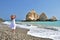 Girl on the beach near Aphrodite birthplace