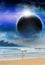 Girl Beach Planet Matte-Painting Sci-fi